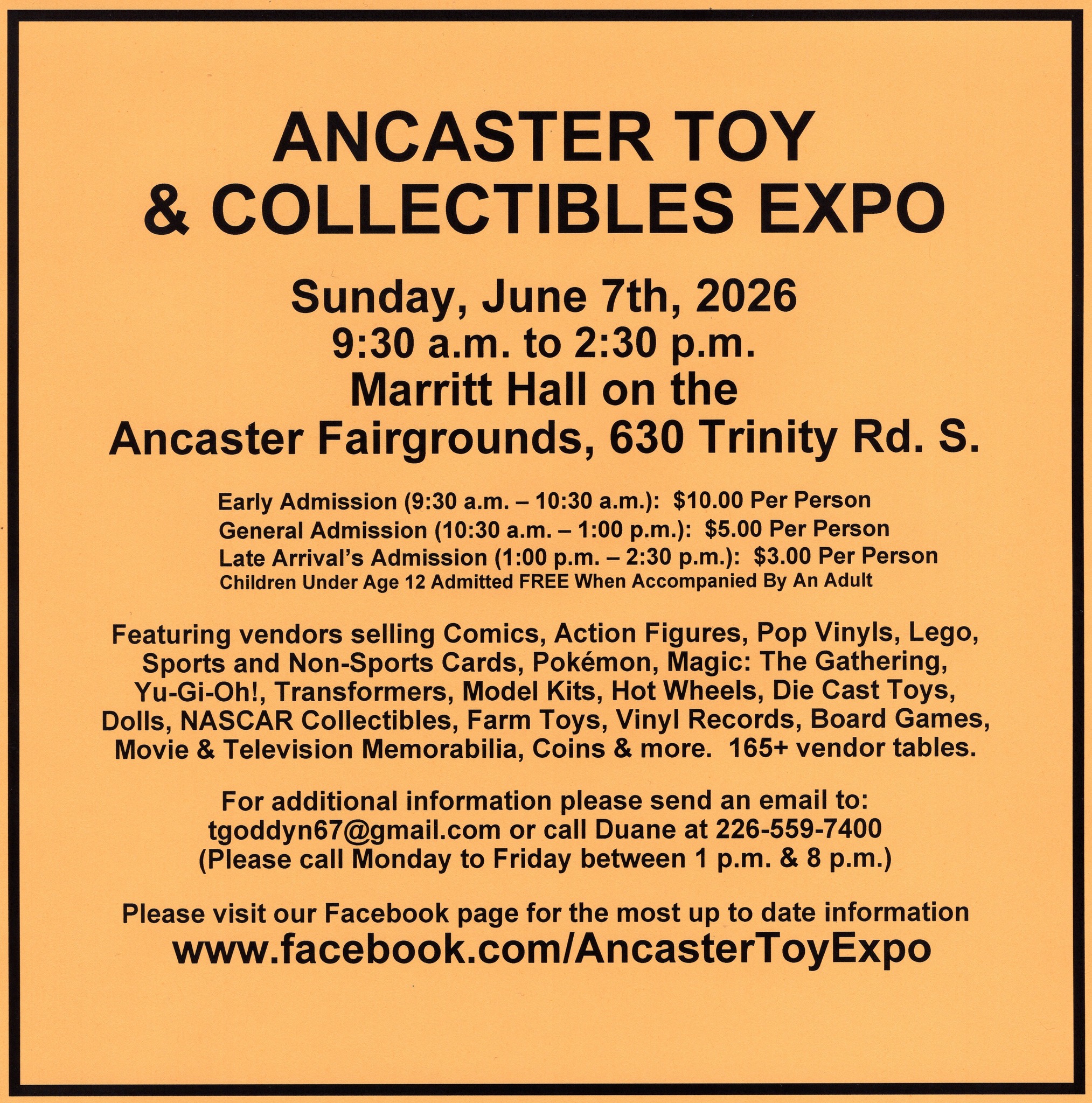 Ancaster Toy And Collectibles Expo Facebook ad: THIS SUNDAY - SUNDAY JUNE 7th, the Ancaster…