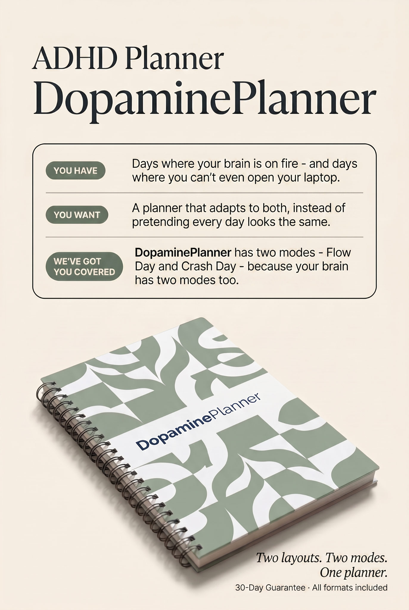 Dopamine Planner Facebook ad: The Planner Built for Bad Brain Days