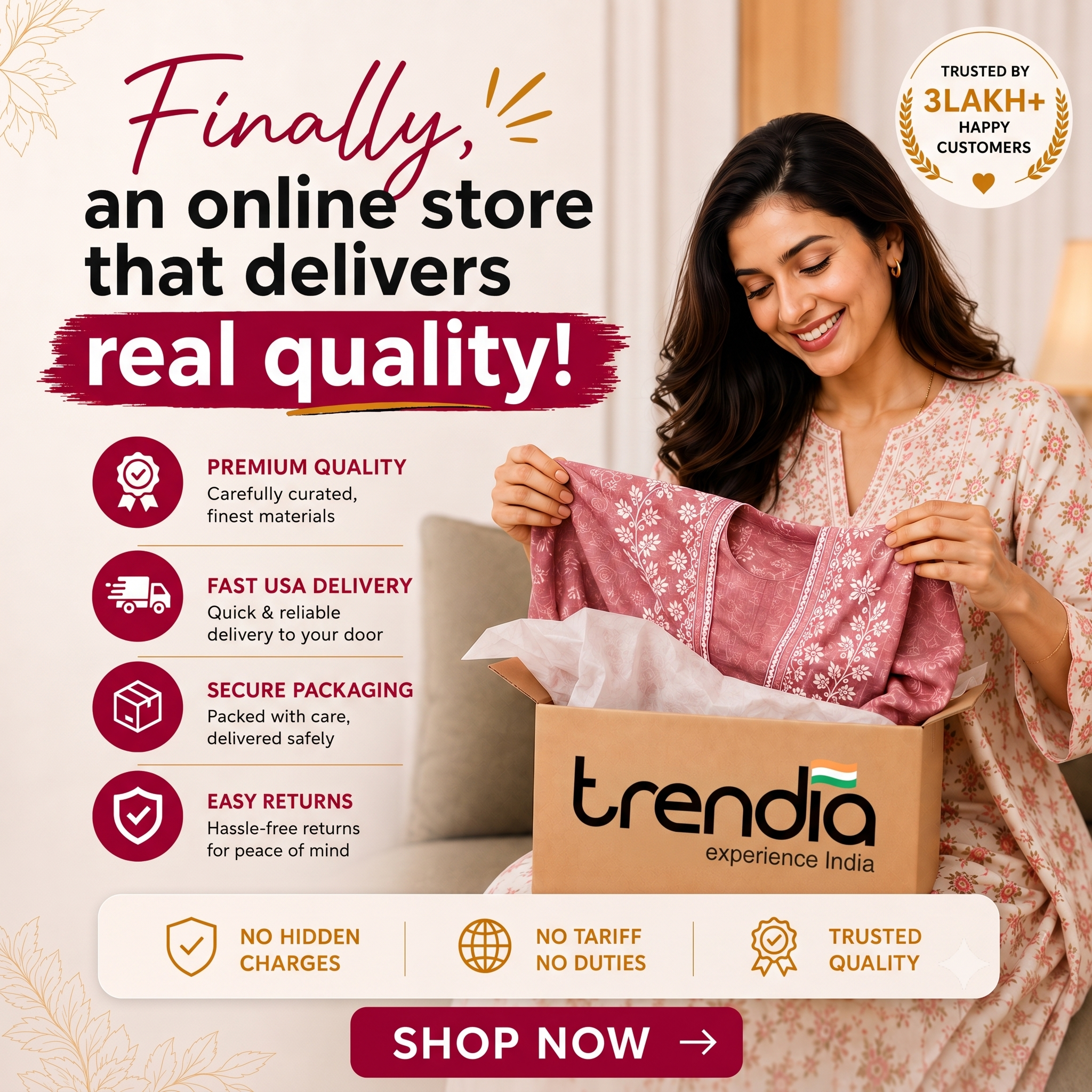 Trendia Global Facebook ad: Get Indian Wear in 3 Days
