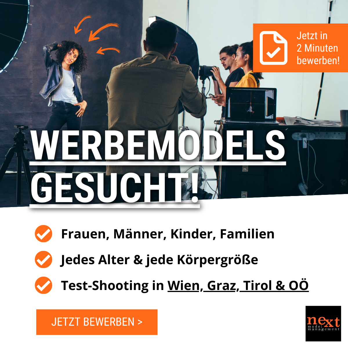 Modelmanagement nextmodel Facebook ad: Versuche dich als Werbemodel