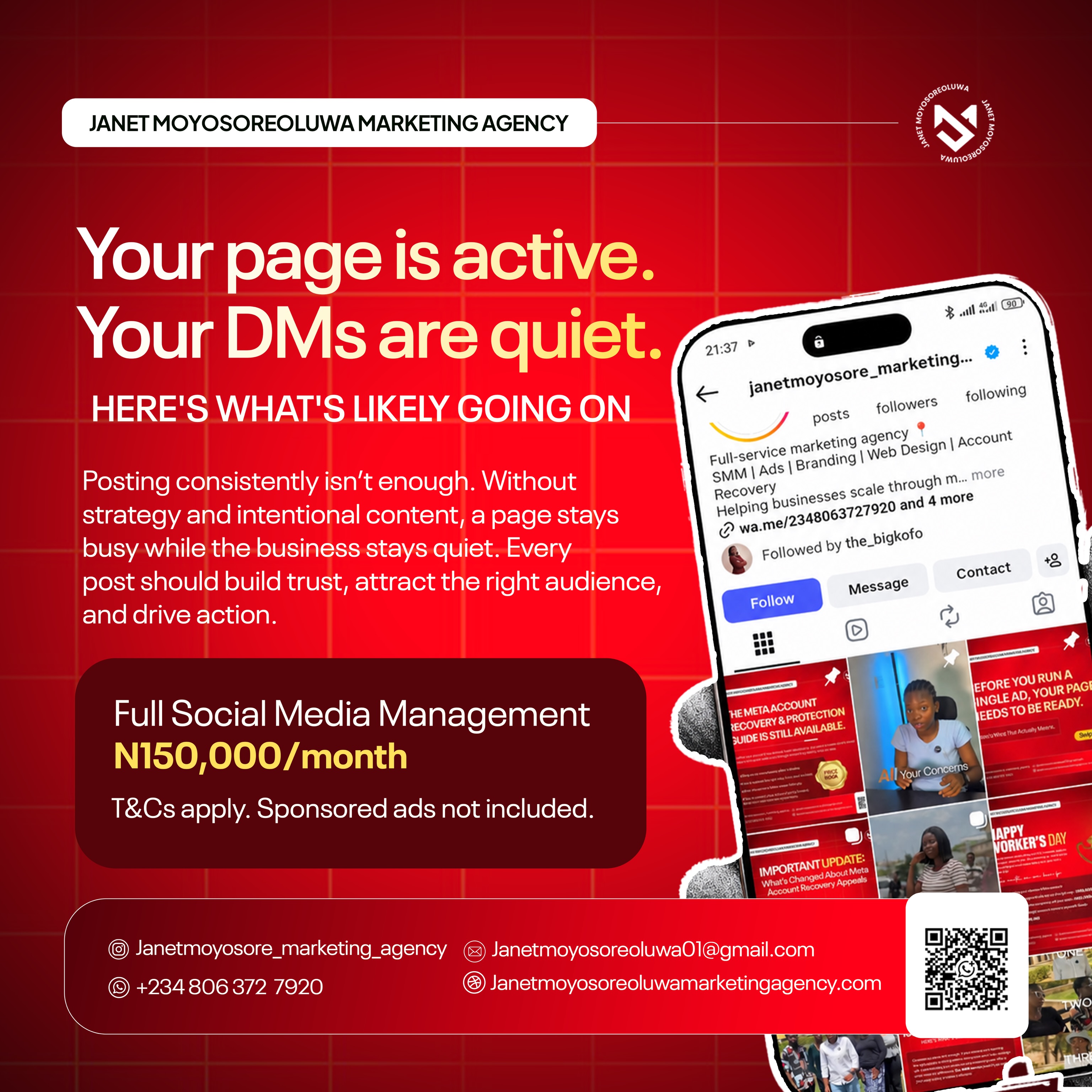 Janet Moyosoreoluwa Marketing Ag Facebook ad: Your page is active.
