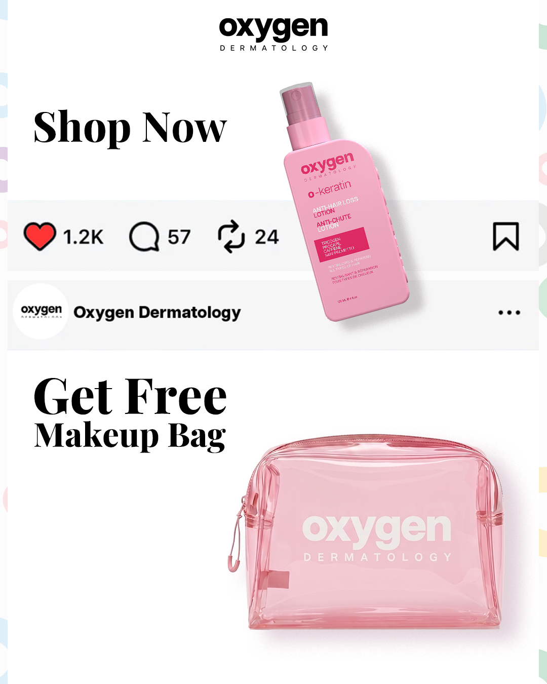 Oxygen Dermatology Facebook ad: كل اللي شعرك محتاجه… في خطوة واحدة بس