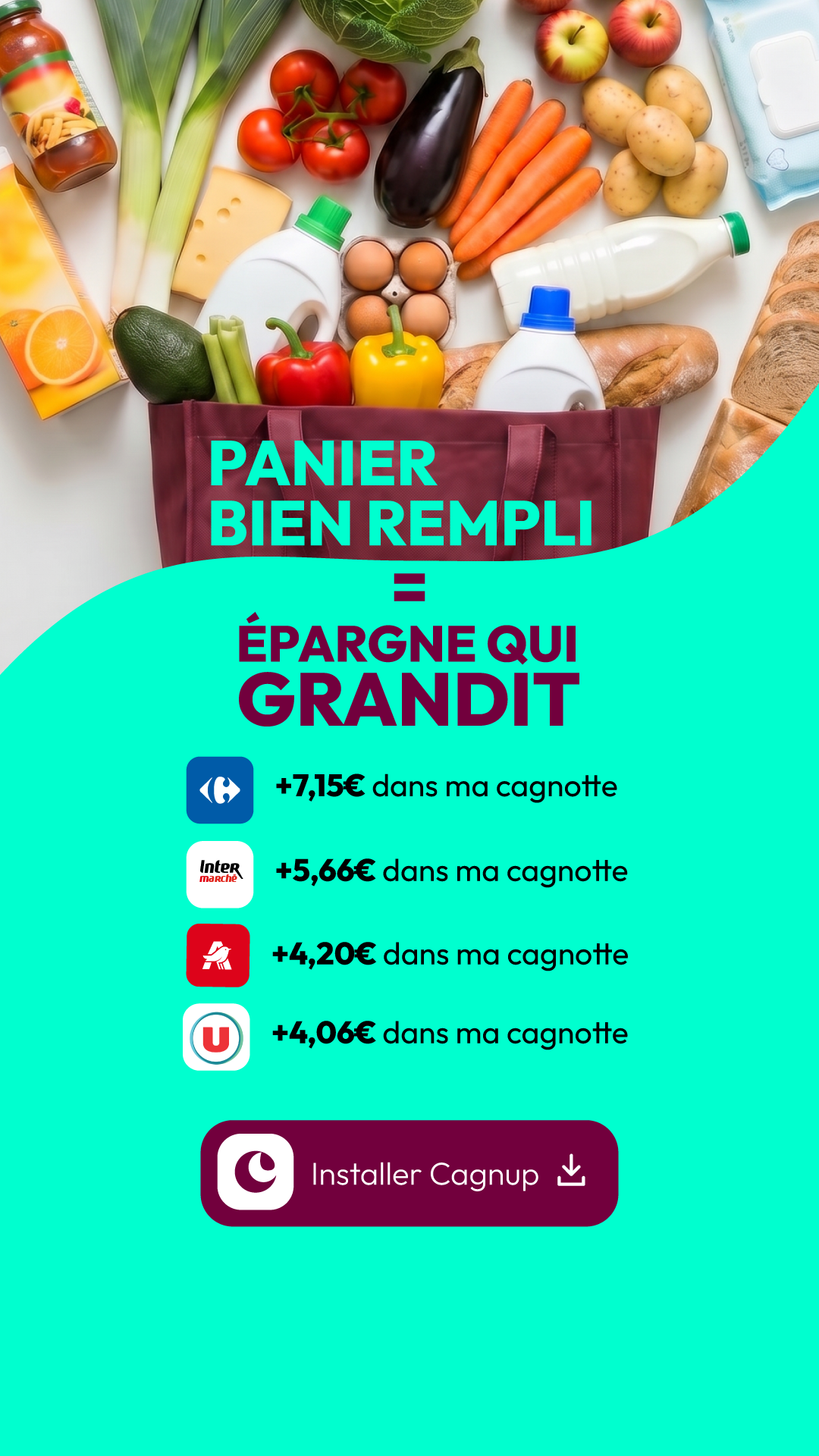 Cagnup Facebook ad: Transformez chaque dépense en épargne