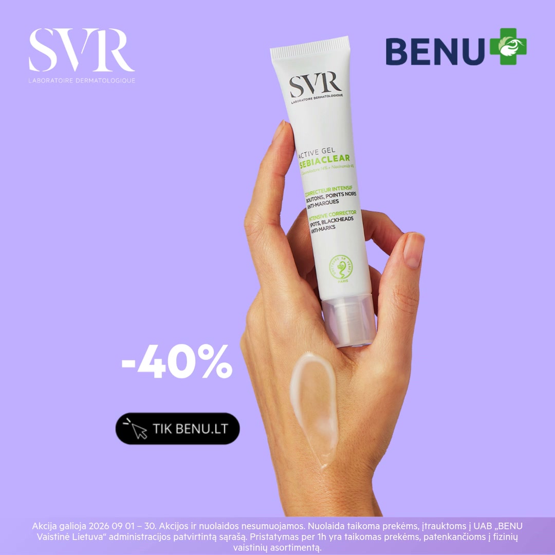 BENU Vaistinė Facebook ad: Mažiau netobulumų. 40 % mažesnė kaina.