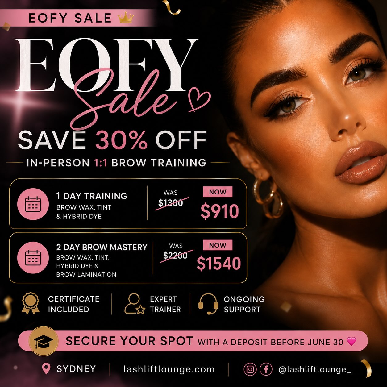 Lashlift Lounge Facebook ad: 1:1 Lash Lift & Brow Training Sydney | Lashlift Lounge