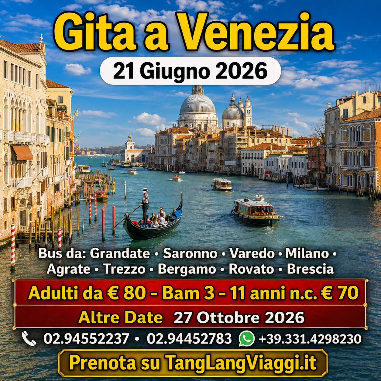 Tang Lang Viaggi Facebook ad: Gita a Venezia in giornata Scopri Venezia in un giorno
