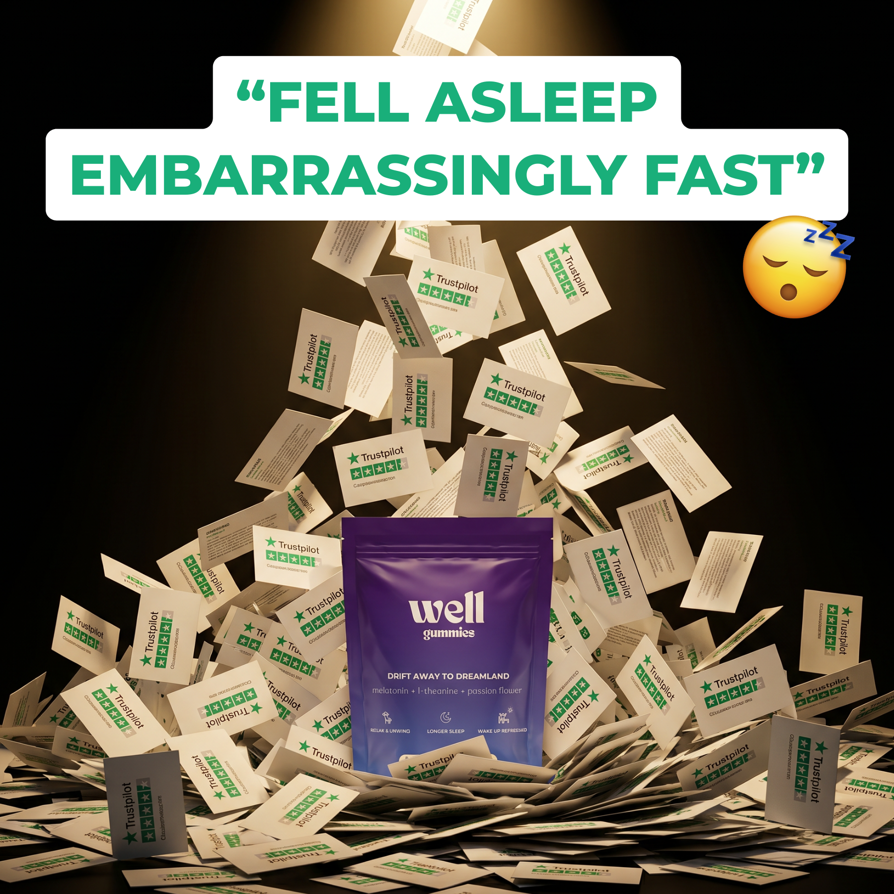 Well Rested Club Facebook ad: Took them at 10pm. Asleep by 10:20