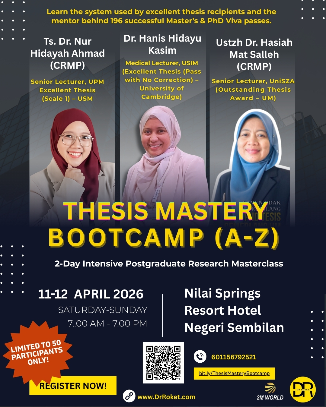 Dr ROKET Facebook ad: THESIS MASTERY BOOTCAMP (A-Z)- 2-Day Intensive…