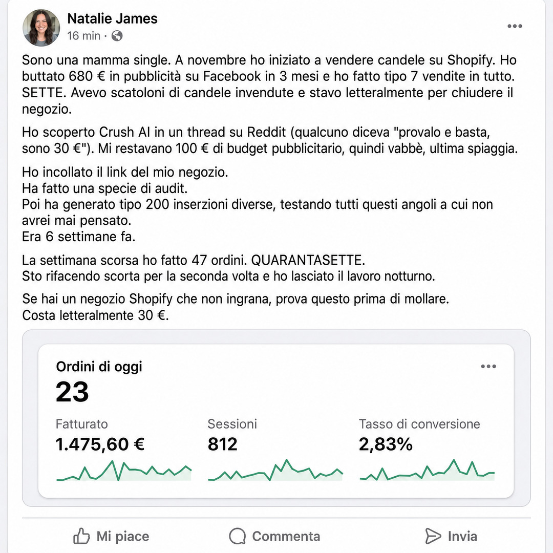 trycrush.ai Facebook ad: È arrivato il tuo media buyer AI