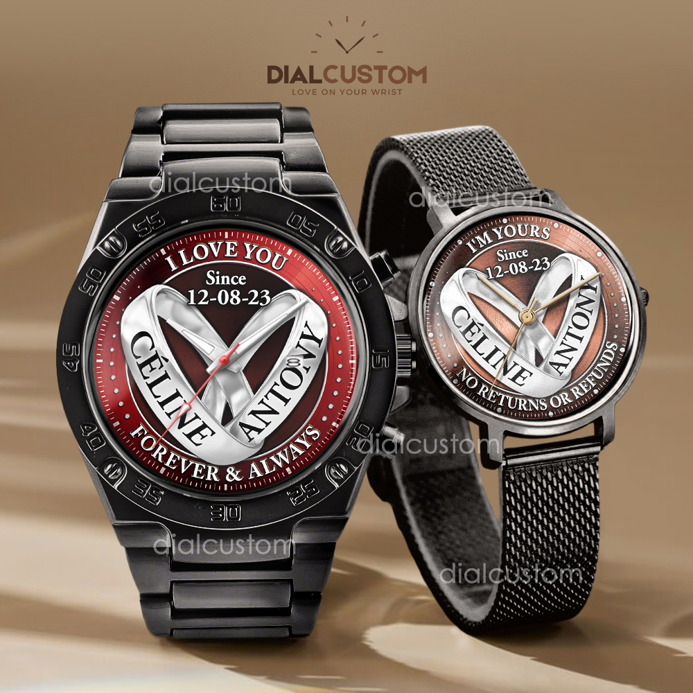 Dialcustom - Unique custom watches Facebook ad: Wedding Rings - Custom Couple Names Black Watches…