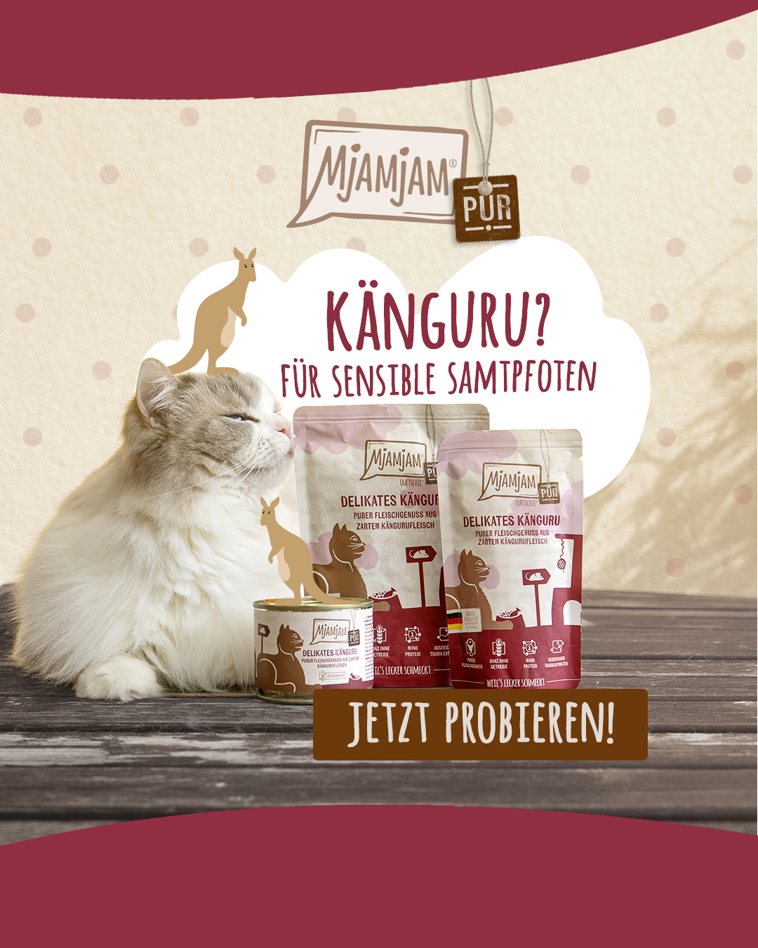 MjAMjAM Petfood Facebook ad: Starker Geschmack, leicht für den Magen
