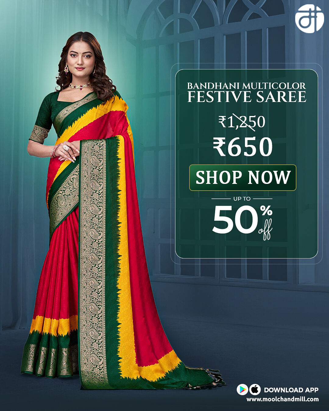 Moolchand Mill Facebook ad: Treasure rituals in radiant Bandhani charm