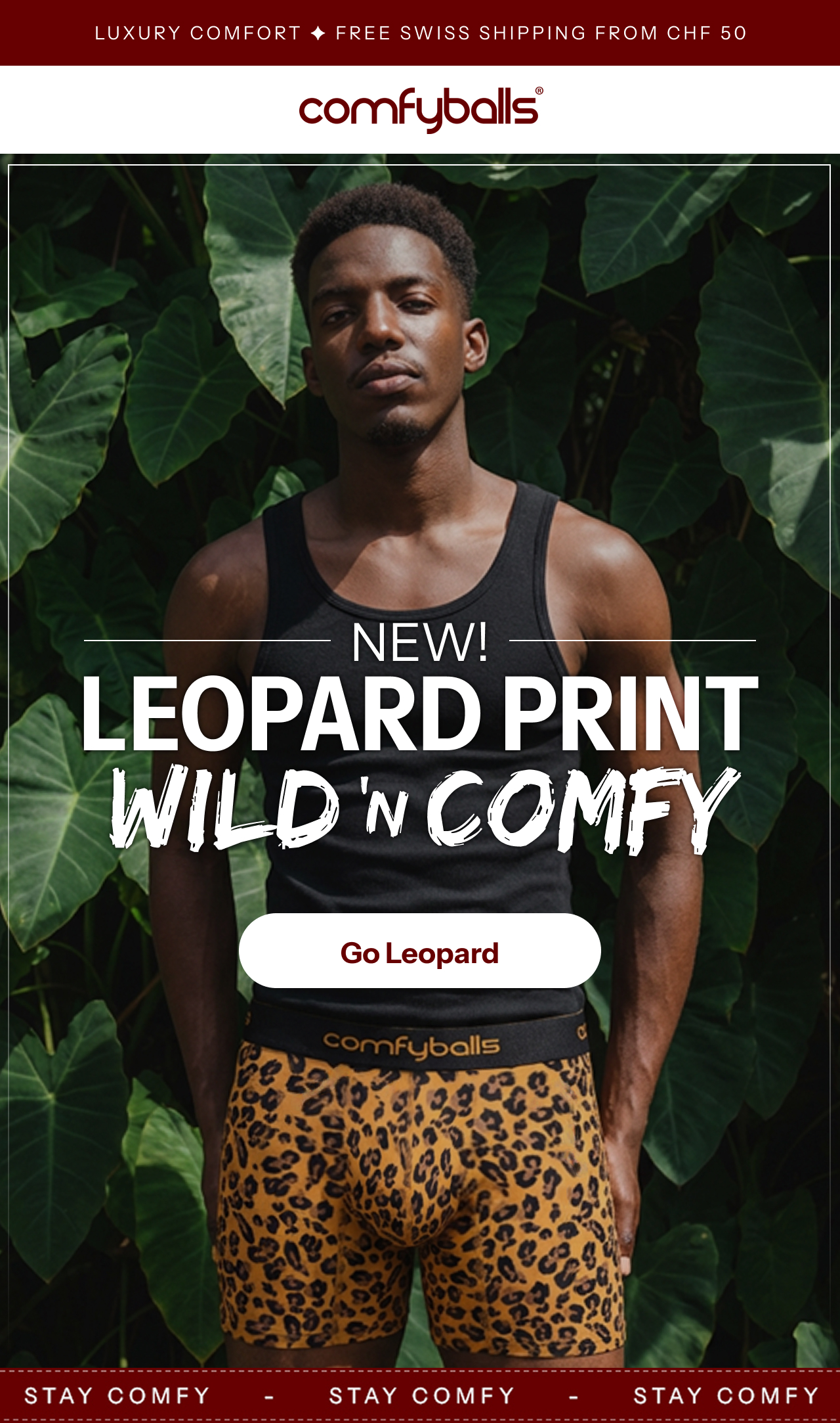 Comfyballs CH Facebook ad: New drop: Wild ’n Comfy