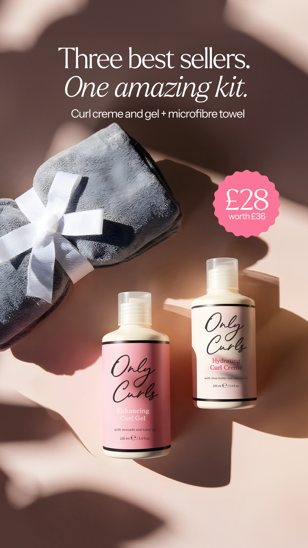 Only Curls Facebook ad: Frizz-free curls in 3 easy steps