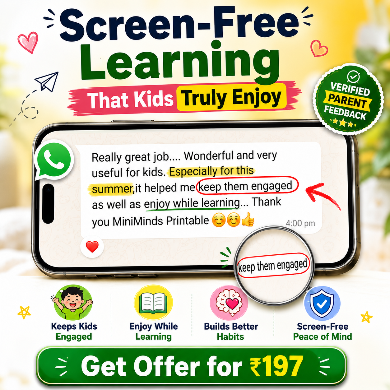 MiniMinds Printables Facebook ad: Today Only @197 16,000+ Printable Worksheets for Kids Now…