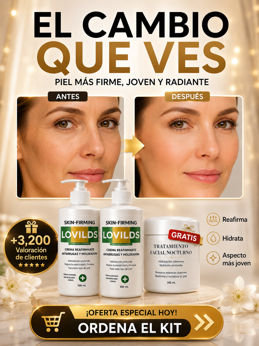 Emay Facebook ad: ¡PROMO ESPECIAL! 2 Cremas Reafirmantes LOVILDS de 500 ml +…