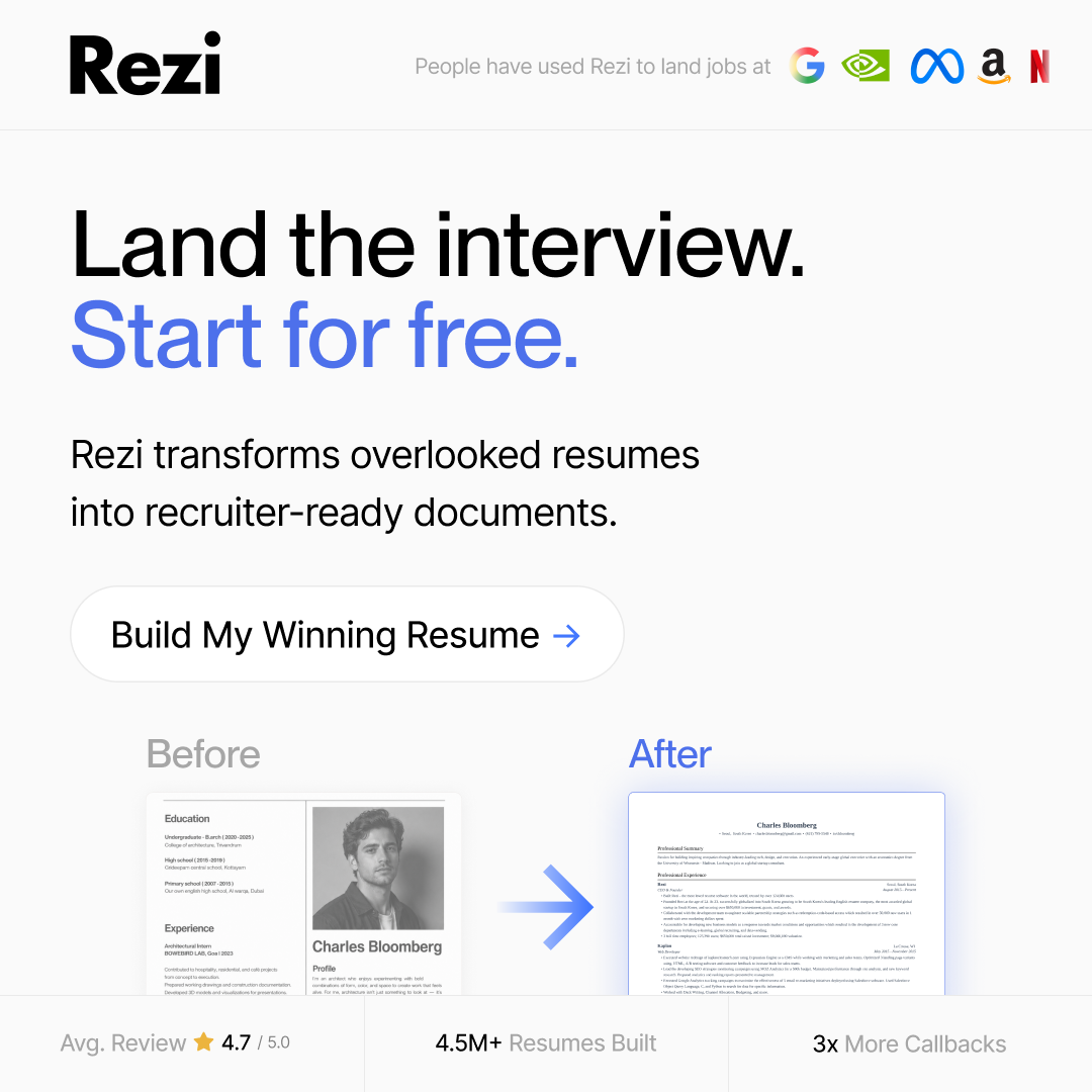 Rezi.ai Facebook ad: Land Your Dream Job Faster