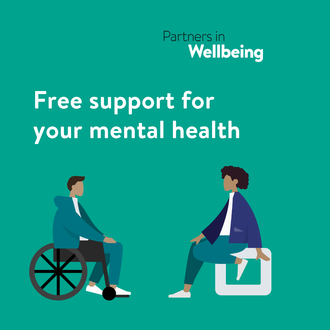 Partners in Wellbeing Facebook ad: Partners in Wellbeing offers free, confidential support…