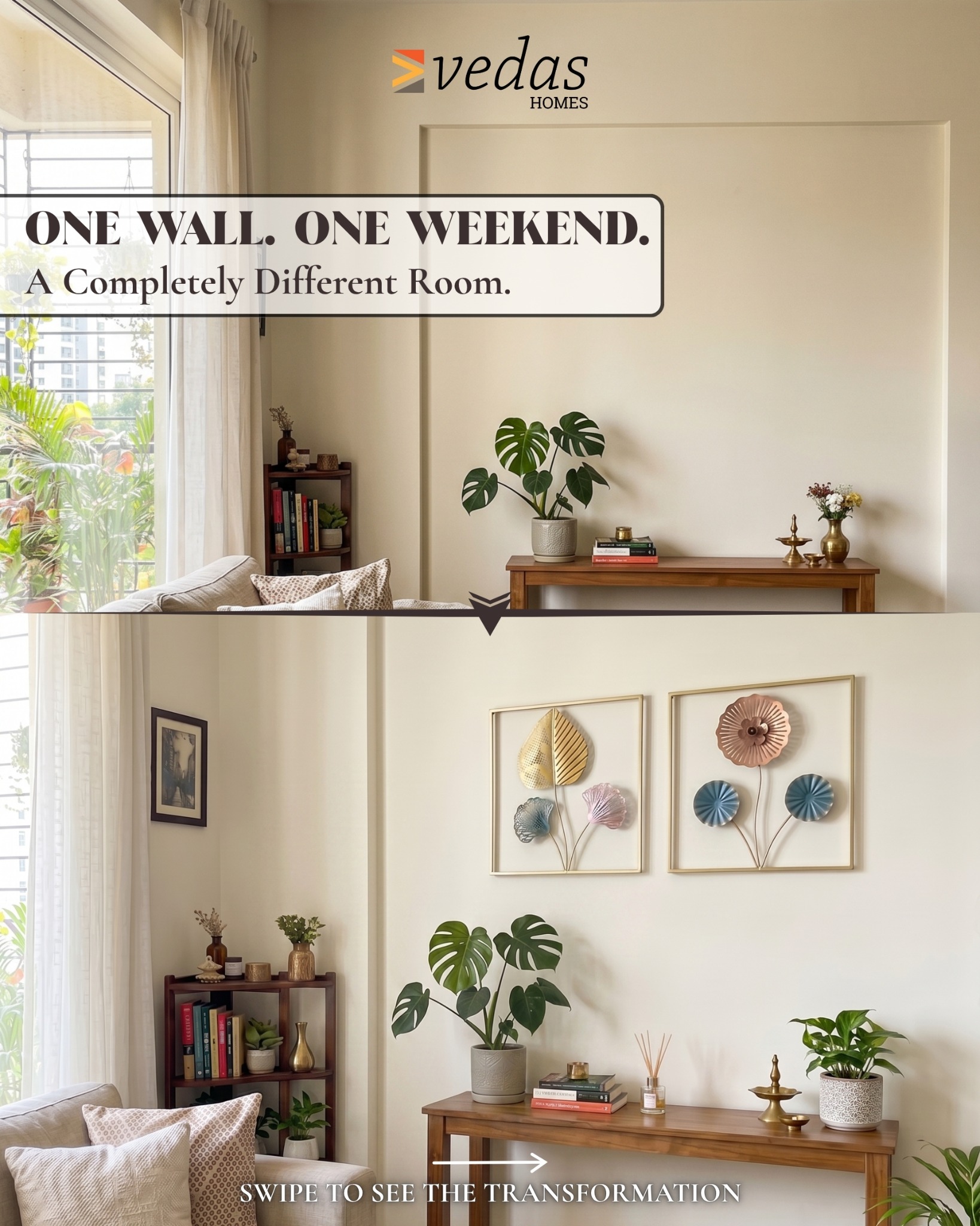 Vedas Homes Facebook ad: Ever feel like your living room is almost…