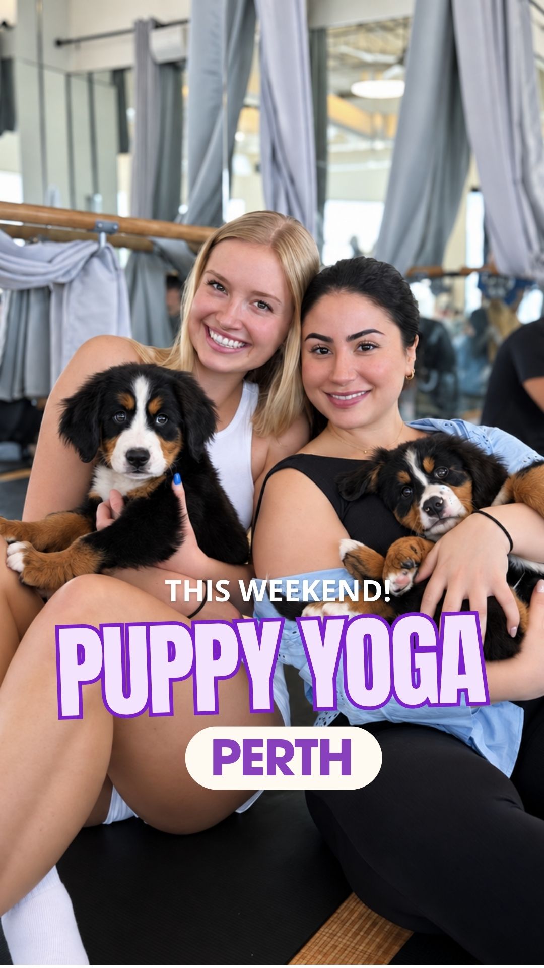 Positiva Puppy Yoga Facebook ad: Get 5% OFF with your first booking: Code PUPPY5