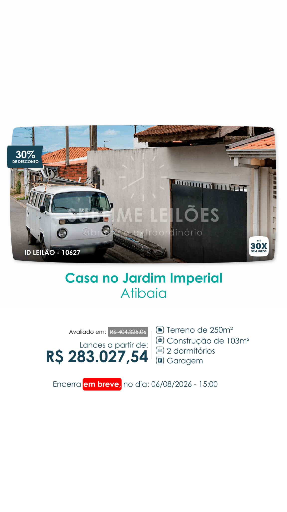 Sublime Leilões Facebook ad from Jul 26, 2026