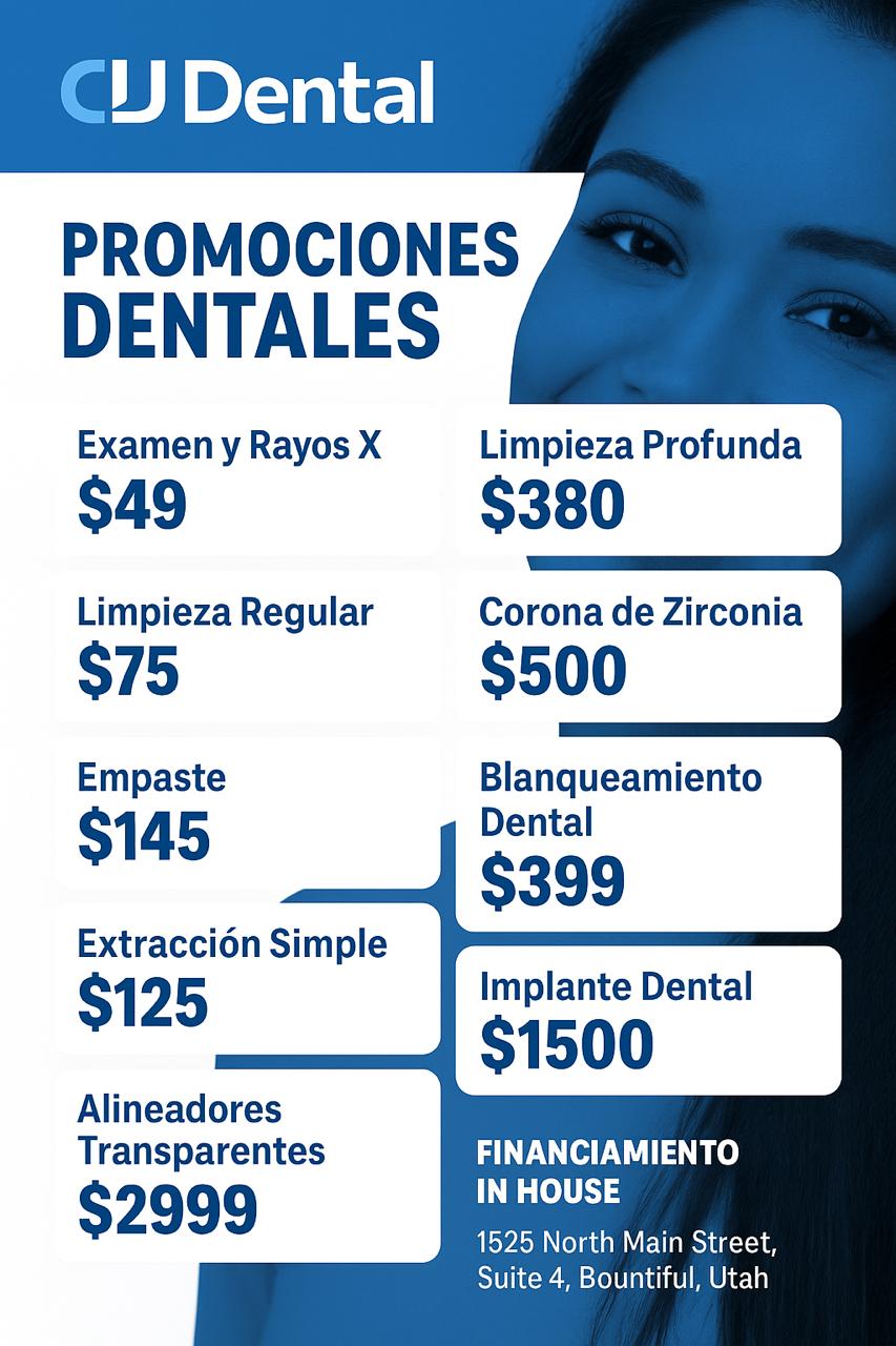 CJ Dental Utah Facebook ad: Promociones Dentales 50% OFF
