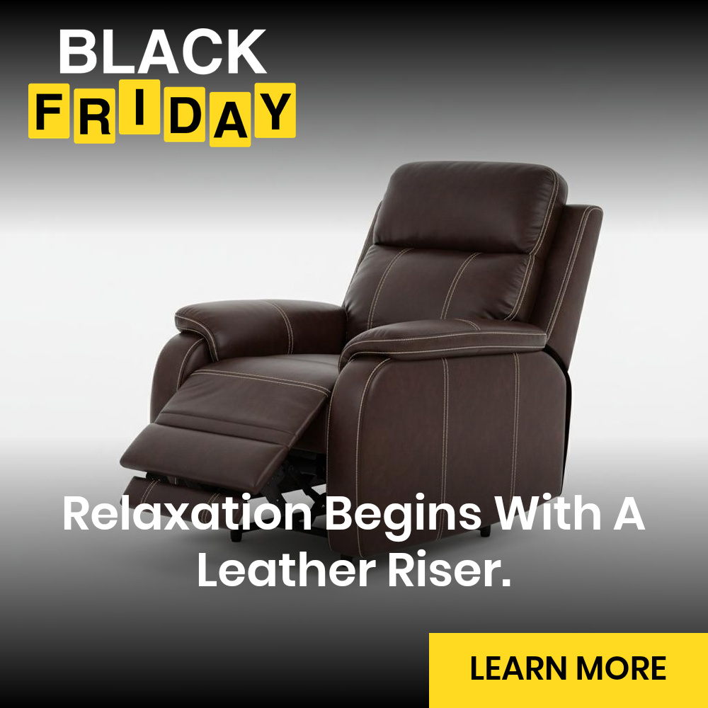 QuickSearches Guidance Facebook ad: Explore Easy Standing With Leather Riser Recliners.