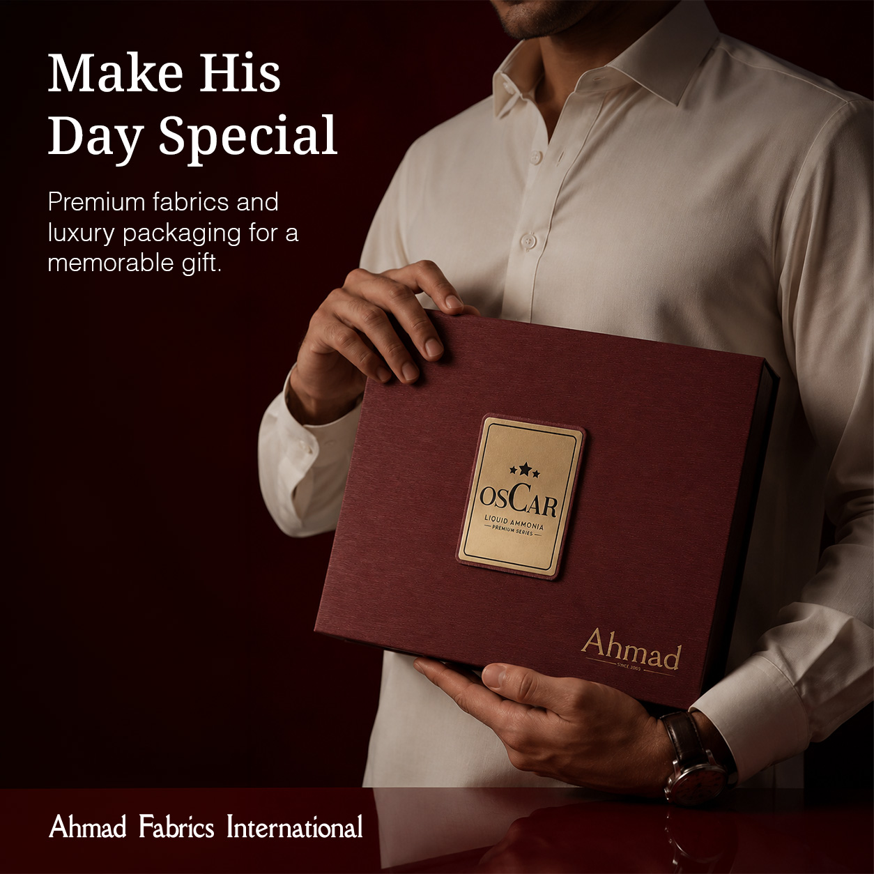 Ahmad Fabrics International Facebook ad: Gift Him the Finest