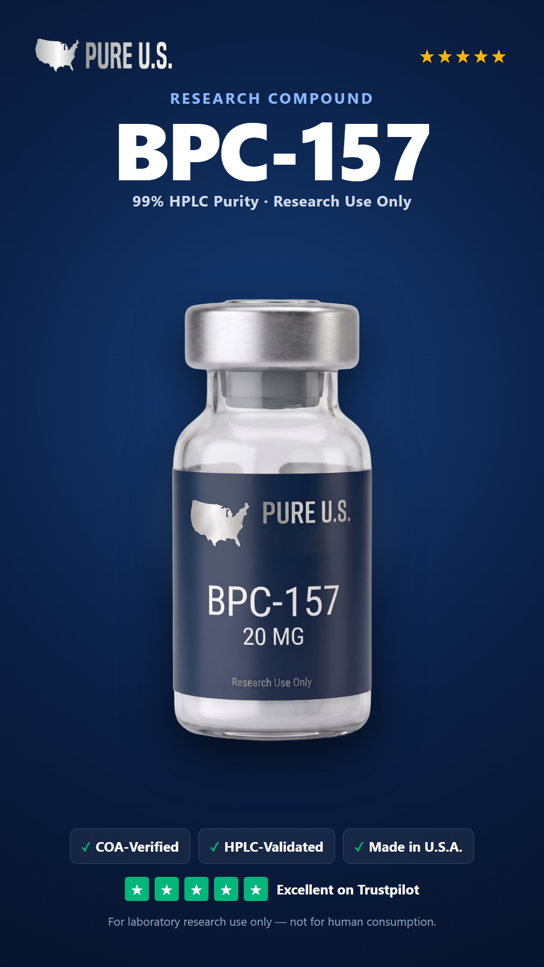Pure US Labs Facebook ad: BPC-157, COA-Verified Research Compound