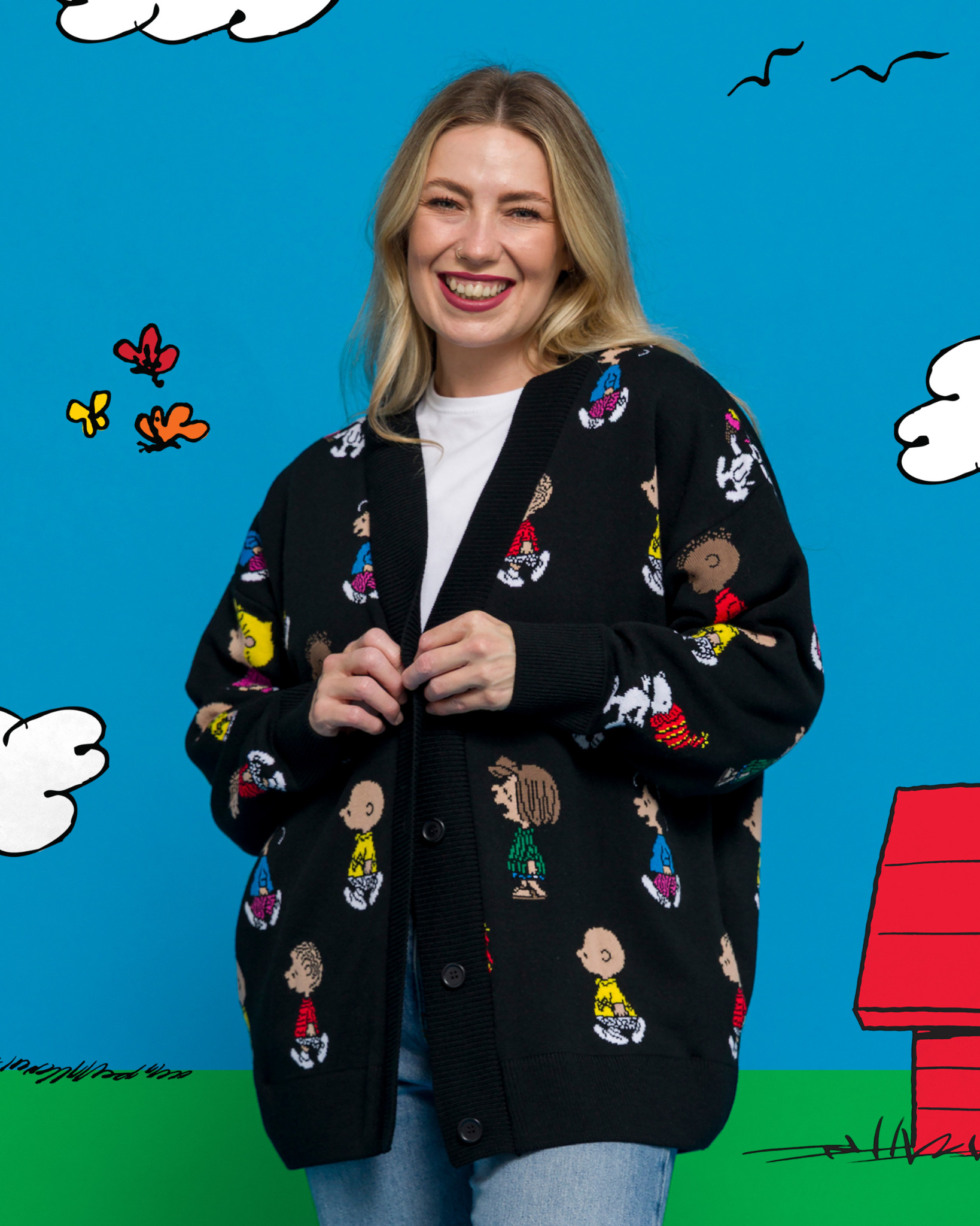 TruffleShuffle.com Facebook ad: Snoopy & Friends Knitted Peanuts Cardigan