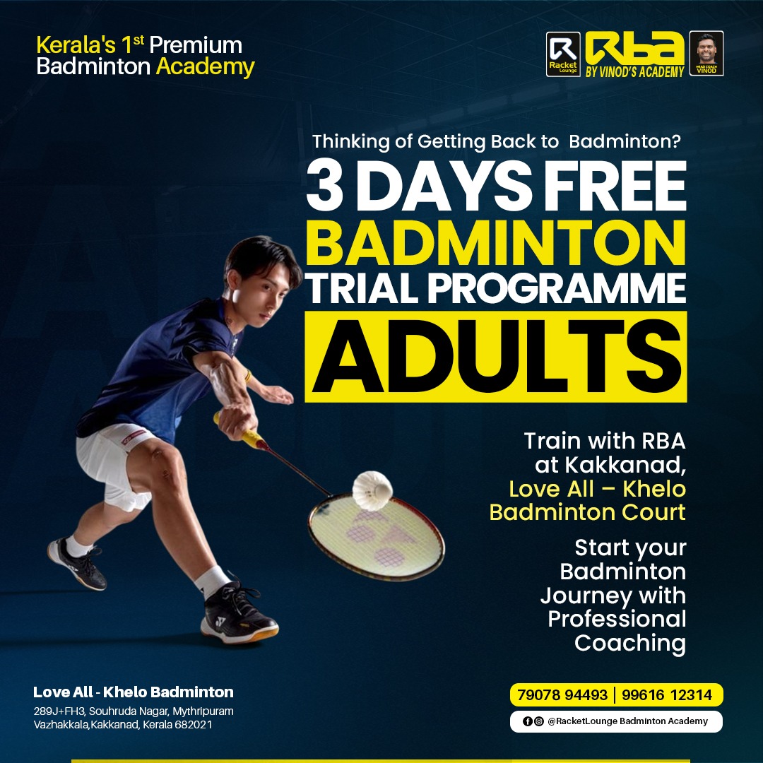 Racket Lounge Badminton Academy Facebook ad from May 22, 2026