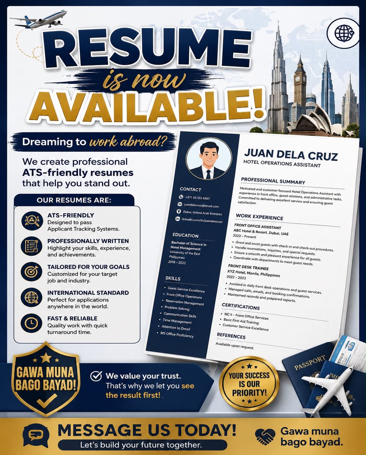 Resume Maker Facebook ad: Dreaming to work abroad?