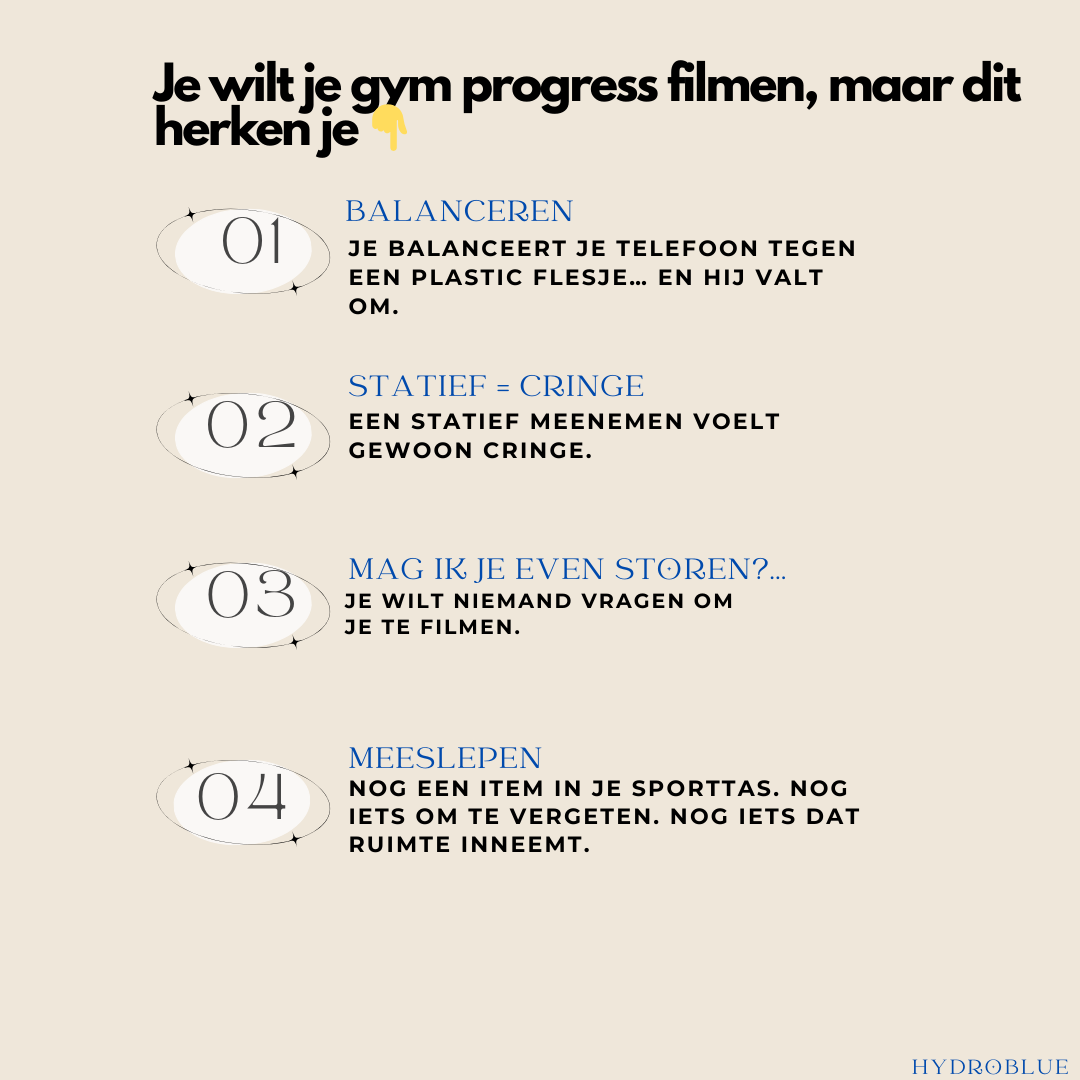 Hydroblue Facebook ad: Statief in de gym is verleden tijd.