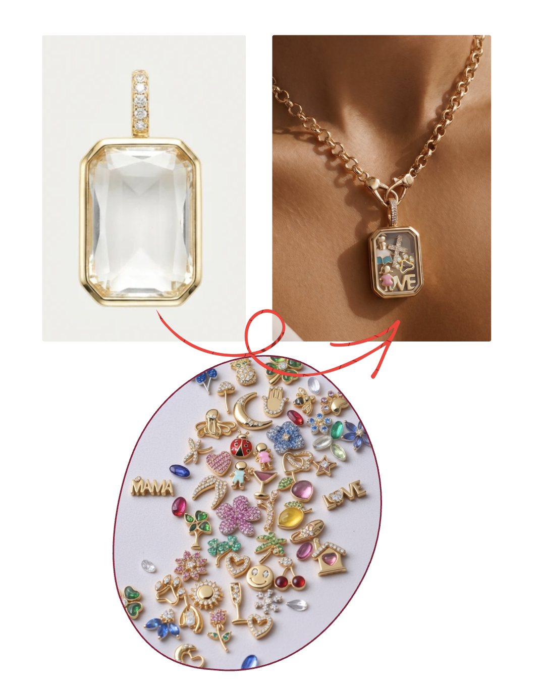 The Treasures of The Locket Bar Facebook ad: One necklace. Your whole story.