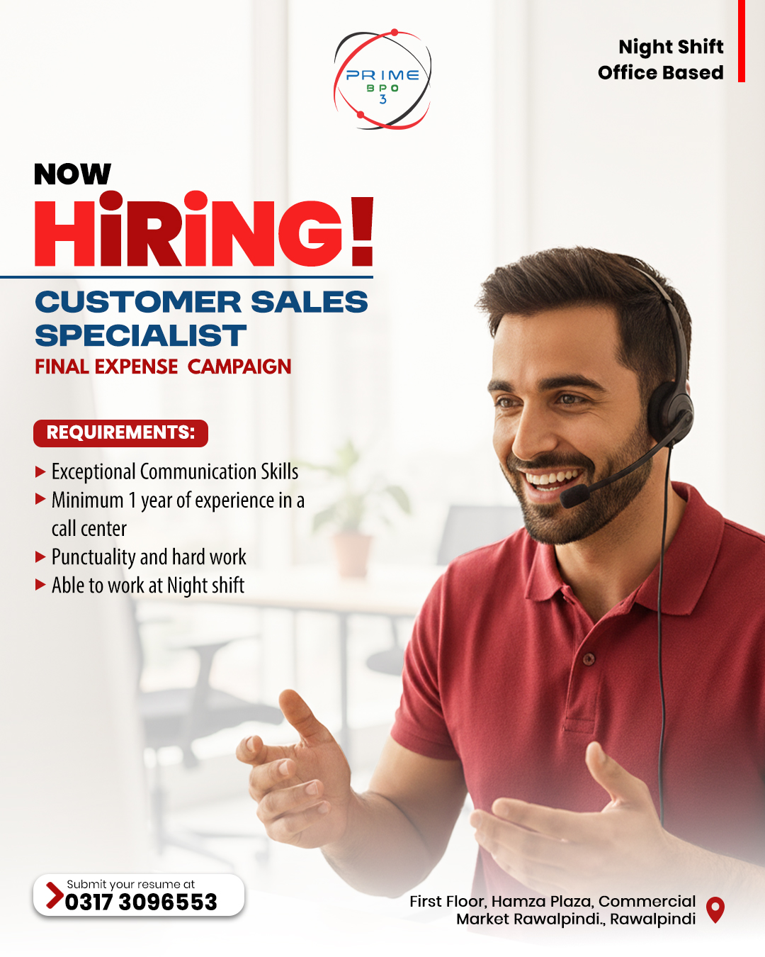 Prime BPO 3 Facebook ad: Customer Sales Specialists