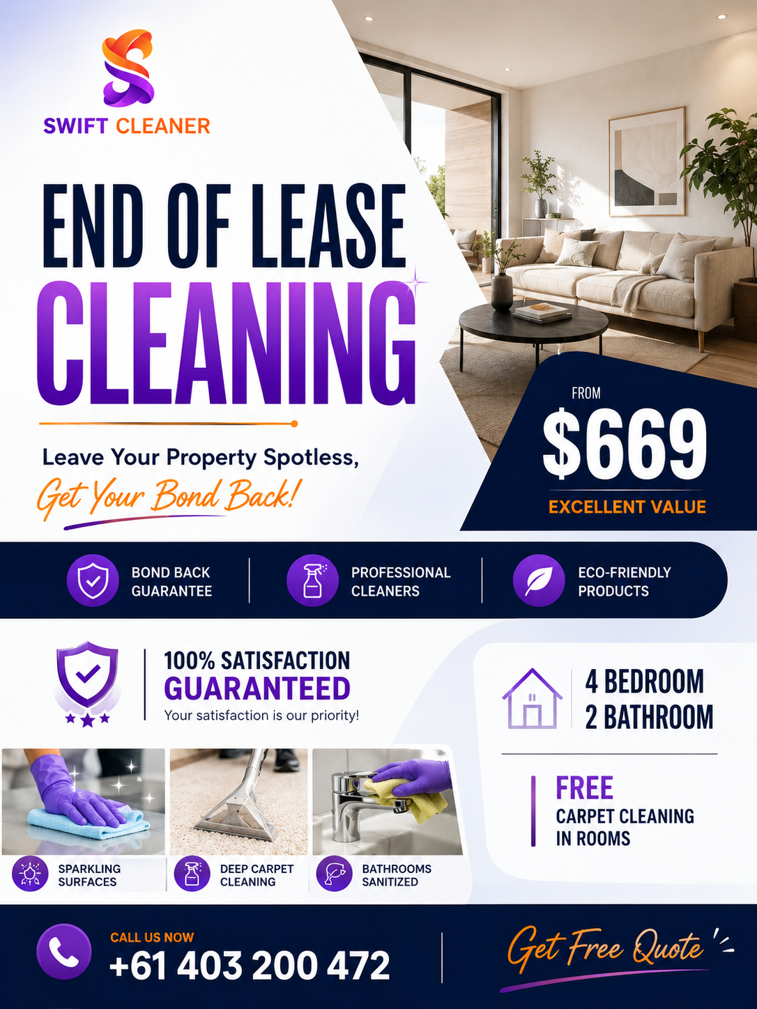 Swift Bond Cleaners Facebook ad: Message To For Detailed Quote