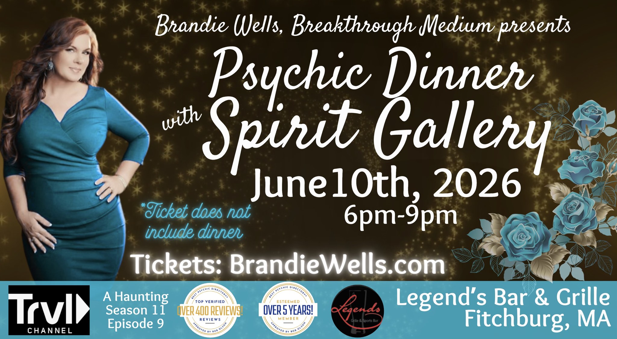Brandie Wells, The Breakthrough Medium Facebook ad: Psychic Dinner with Brandie Wells at Legend's Bar and…