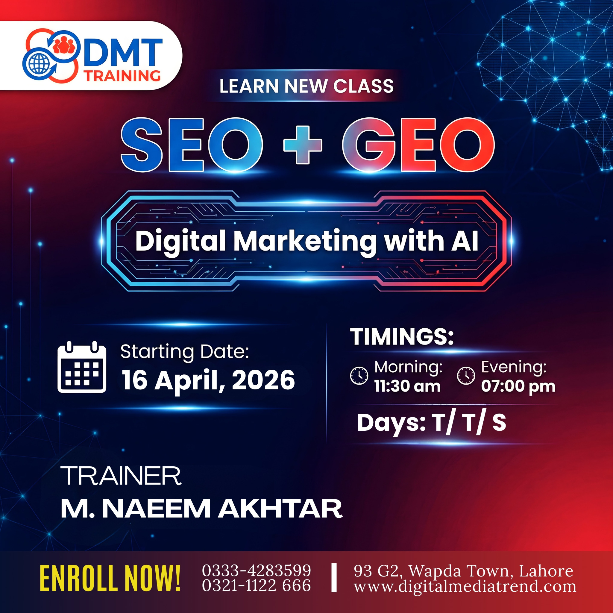 DMT, Digital Marketing Services & Training, Lahore Facebook ad