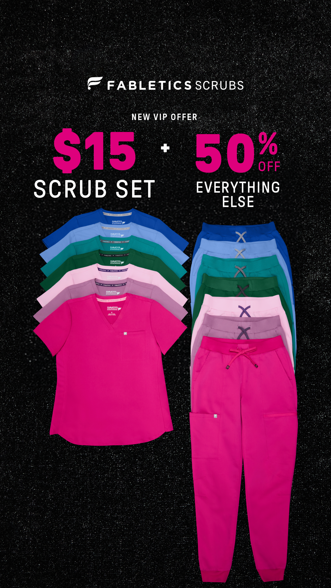 Fabletics Scrubs Facebook ad: With a huge selection of colors, it's easy…