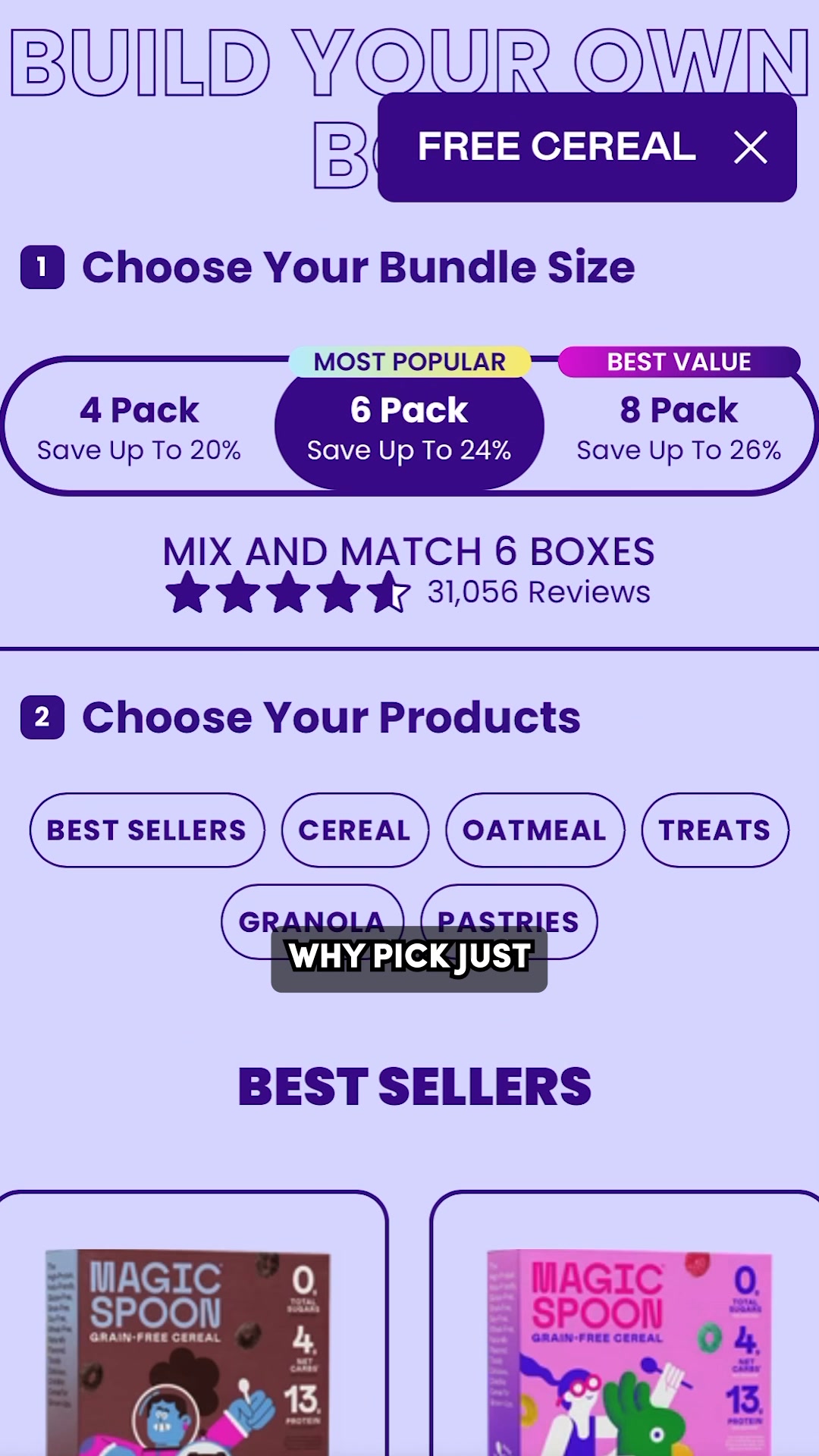Magic Spoon Cereal Facebook ad: Your Favorites. Your Perfect Mix. Save 26%