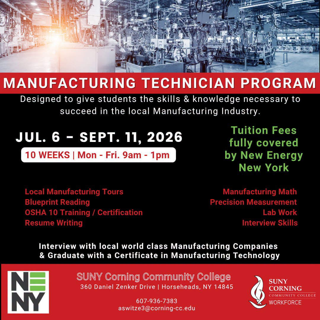 Workforce at SUNY Corning Facebook ad: Manufacturing Tech Program