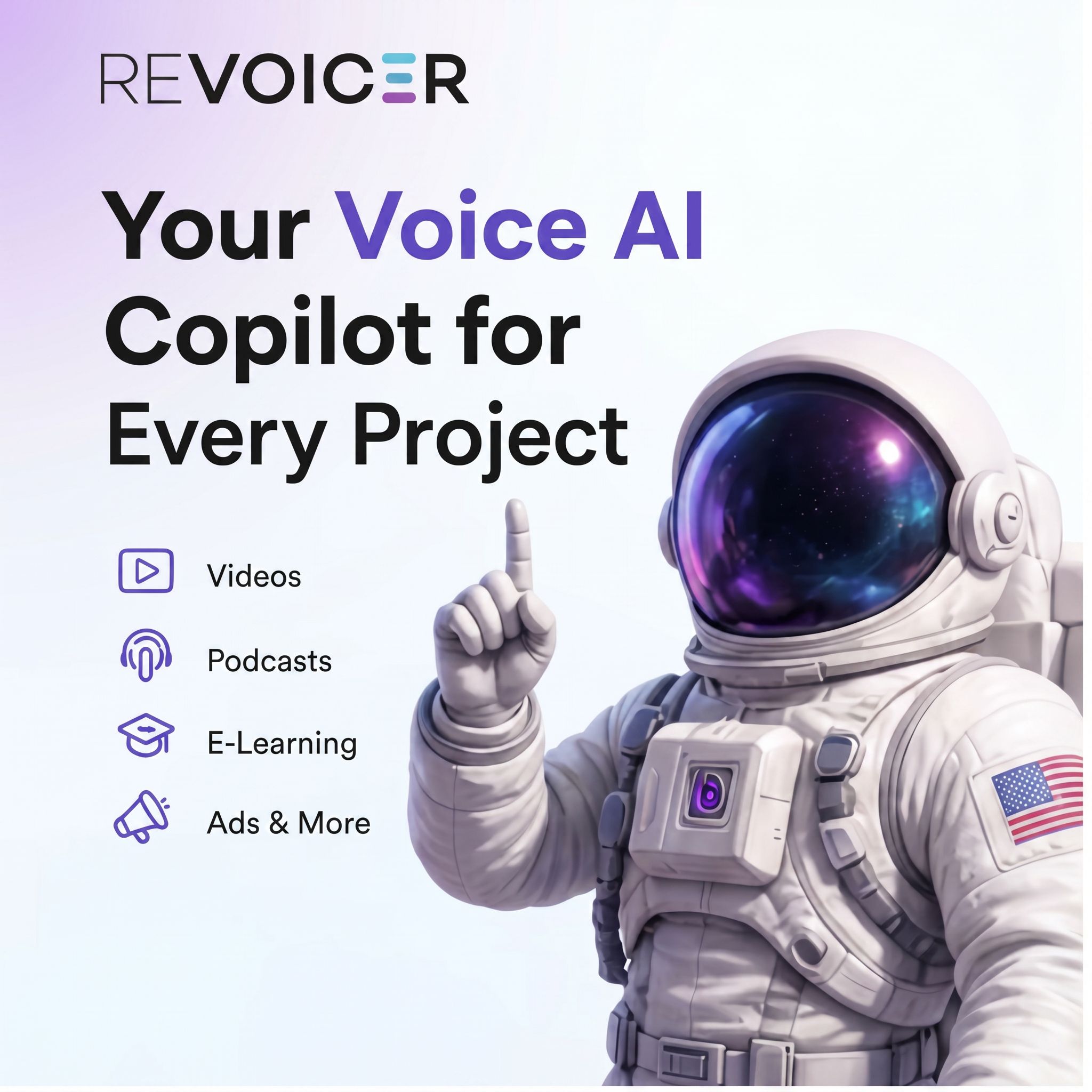 Revoicer - AI Text To Speech Facebook ad: 100+ Human-Sounding AI Voices With Emotions