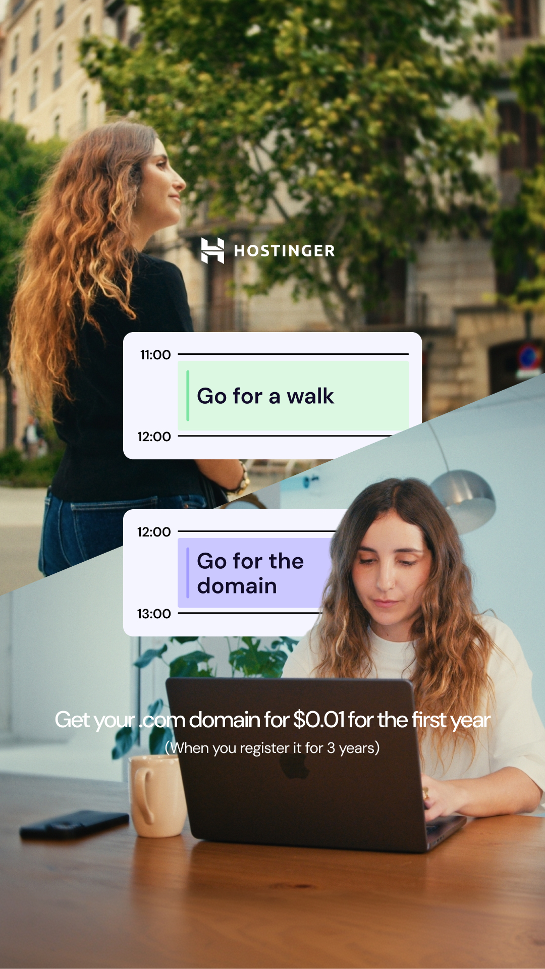 Hostinger Facebook ad: Domains from $0.99