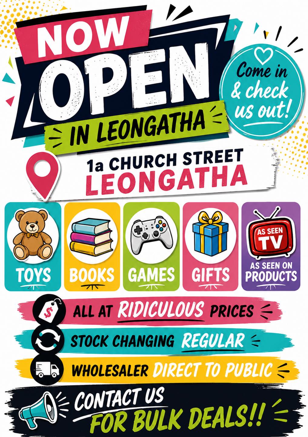 Leongatha Clearance Outlet Facebook ad: NOW OPEN IN LEONGATHA!