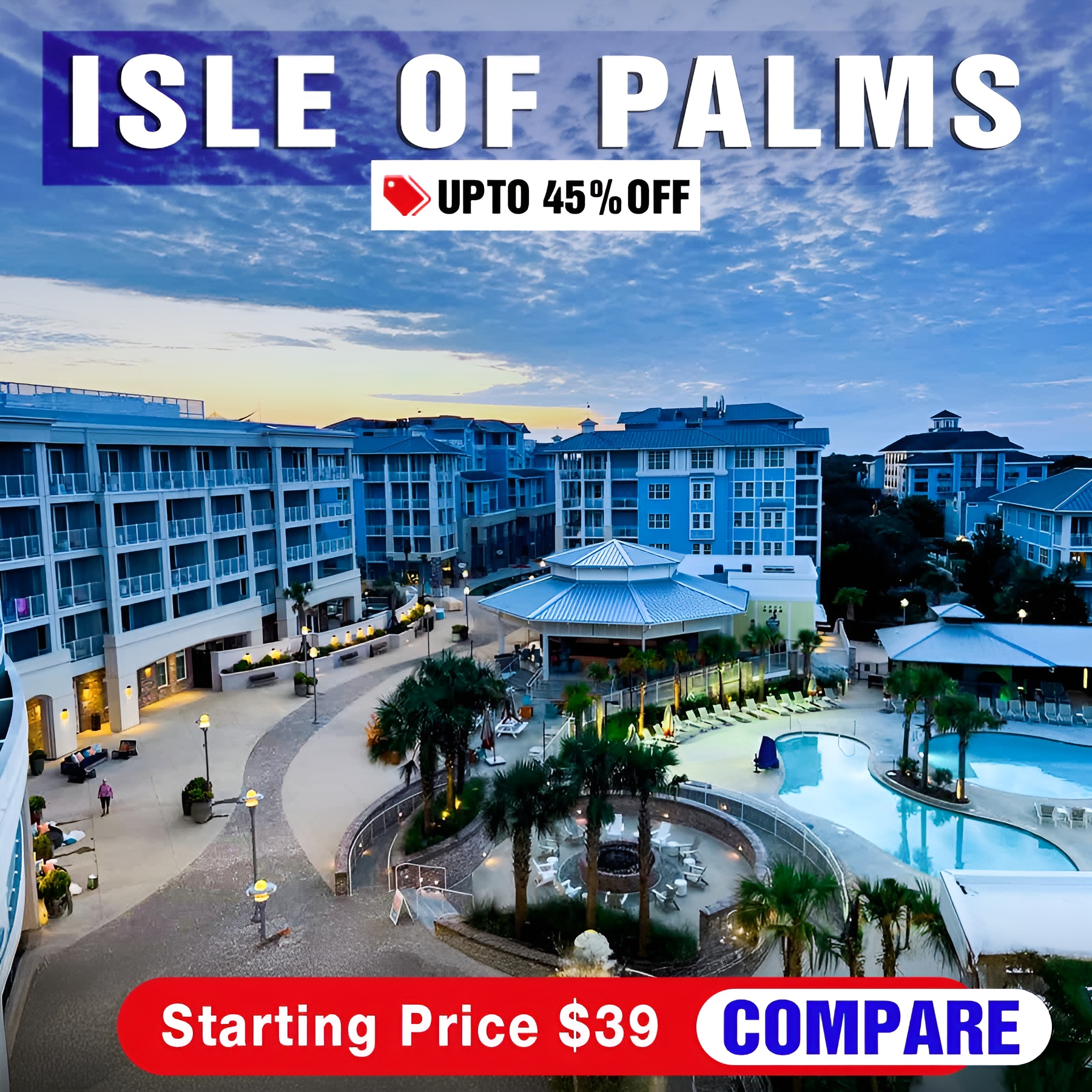 Quick Hotel Reservations Facebook ad: Isle of Palms Hotels, Compare & Book Now