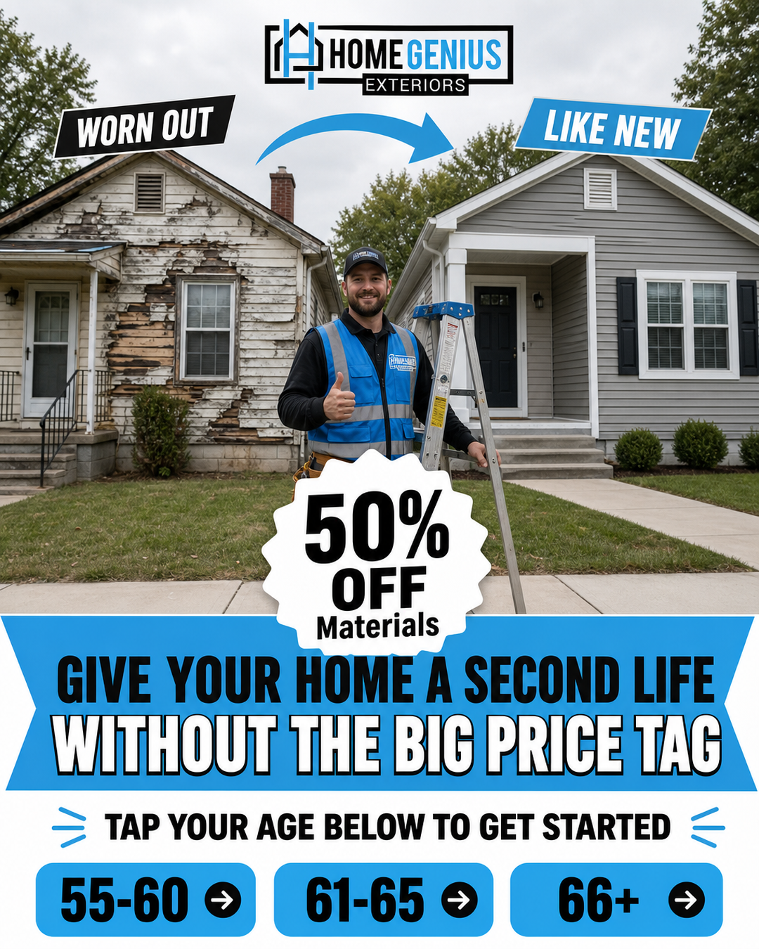 Home Genius Exteriors Facebook ad