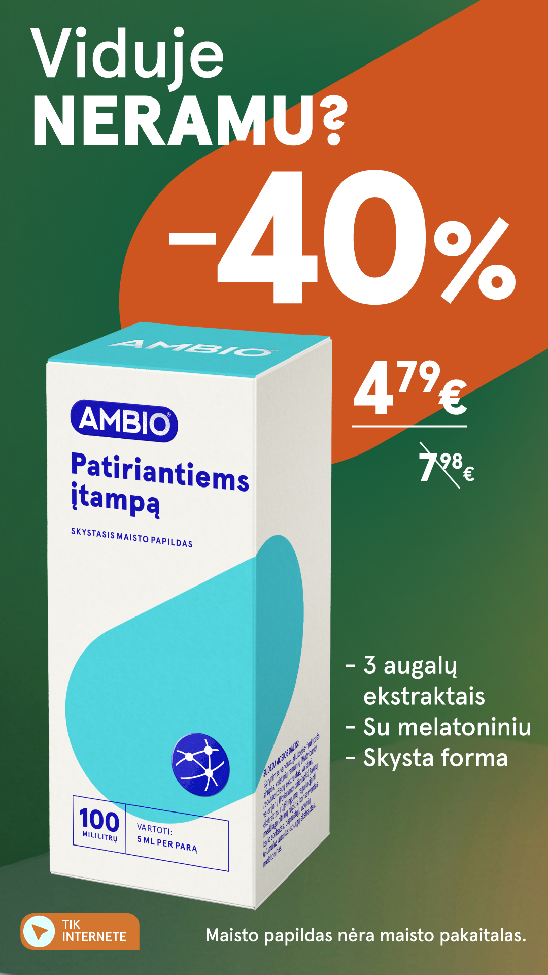 Gintarinė Vaistinė Facebook ad: 3 ekstraktų kompleksas ir melatoninas