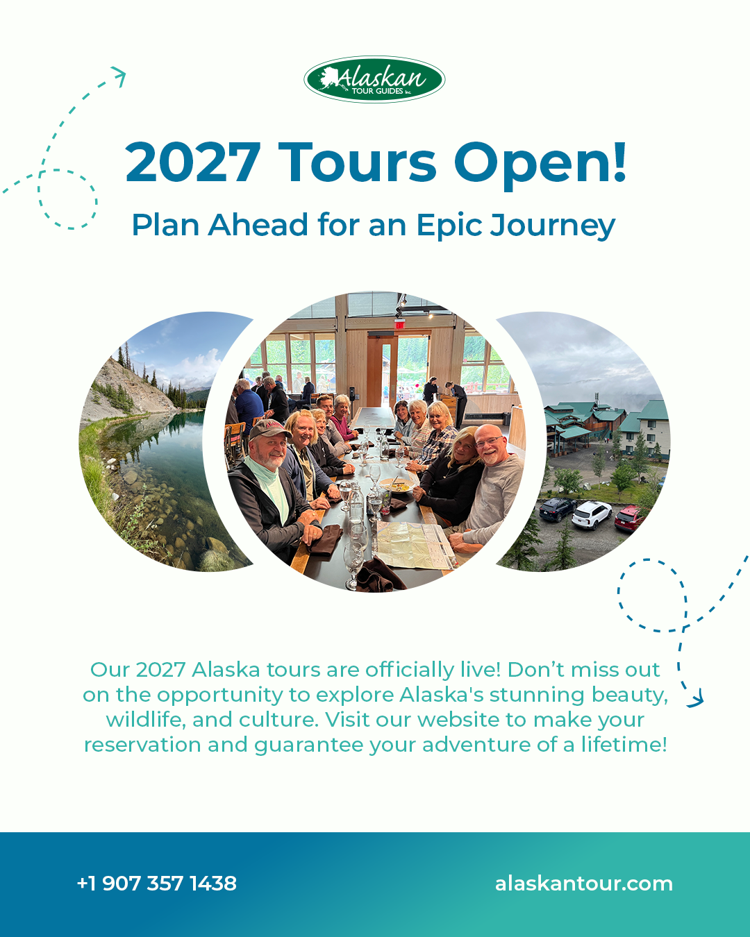 Alaskan Tour Guides, Inc. Facebook ad: Our 2027 Alaska tours are officially open!