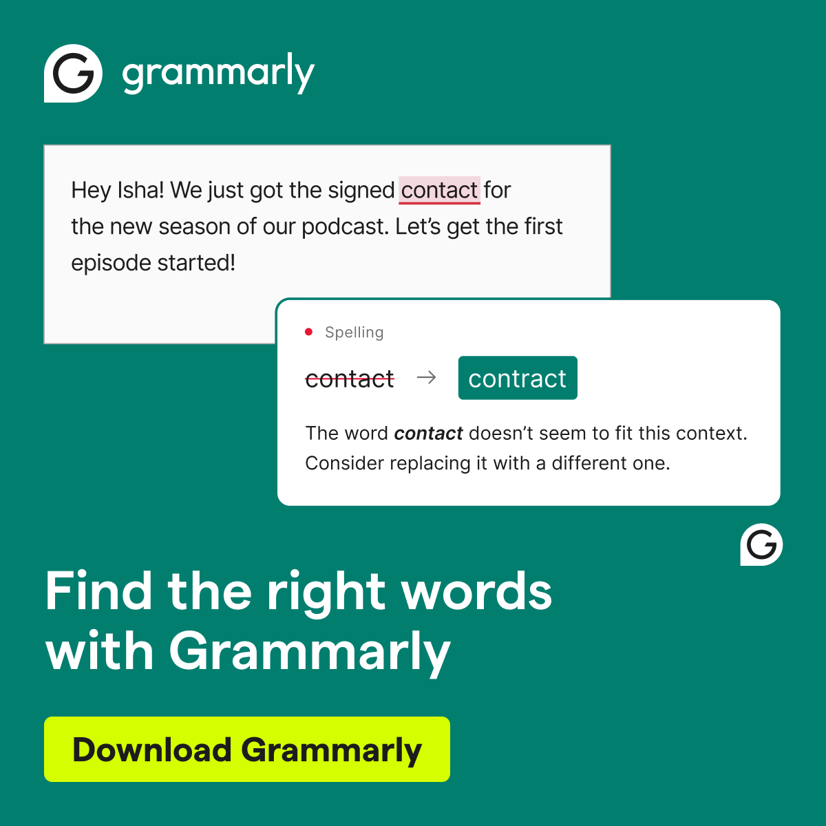 Grammarly Facebook ad