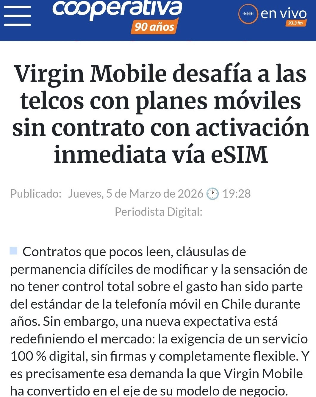 Virgin Mobile Chile Facebook ad